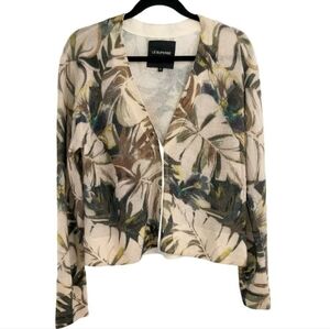 LE SUPERBE Paradise Floral Cashmere Leaf Print Brown Green  Cardigan Medium RARE